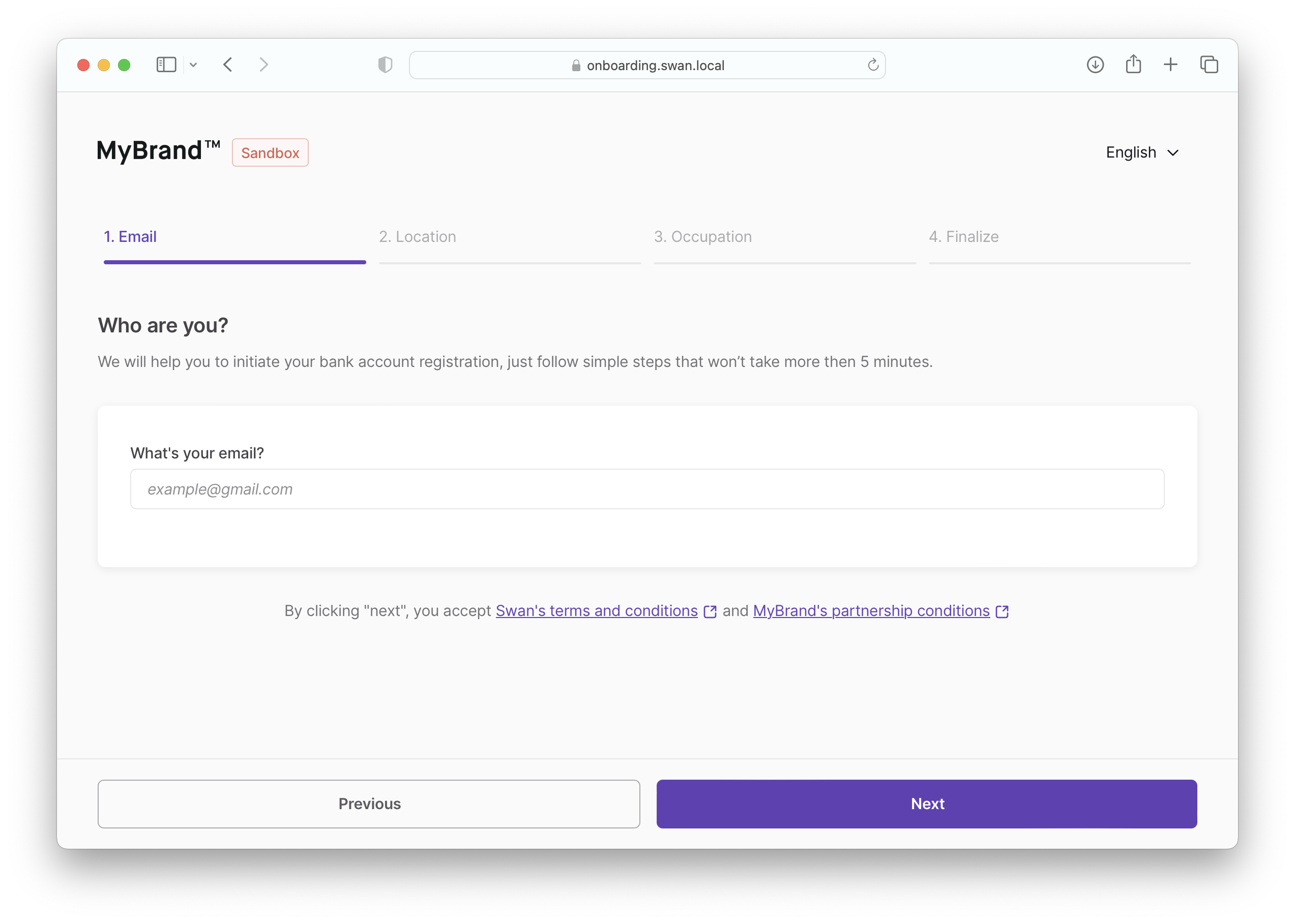Screenshot of email step for individual onboarding
